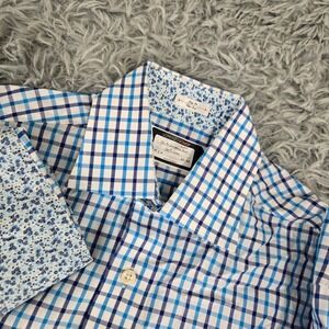 Lorenzo Uomo Dress Shirt Mens 14.5 32/33 Blue Check Excellent Trim Fit Non-Iron